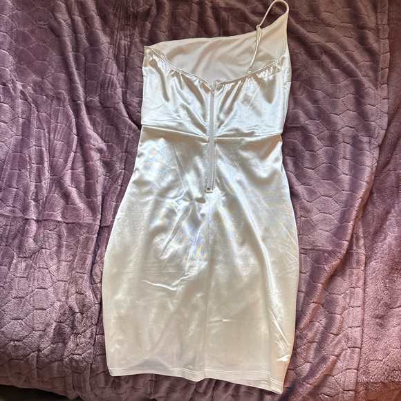 Gold Ruched Asymmetrical Knee-Length Dress - Picture 2 of 2